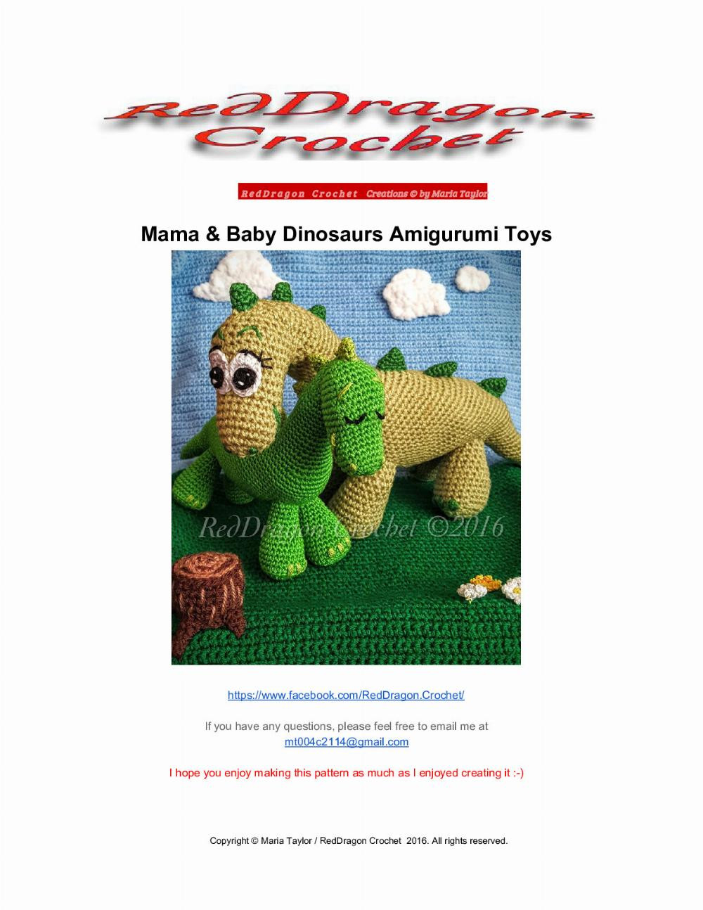 mama & baby dinosaurs amigurumi toys