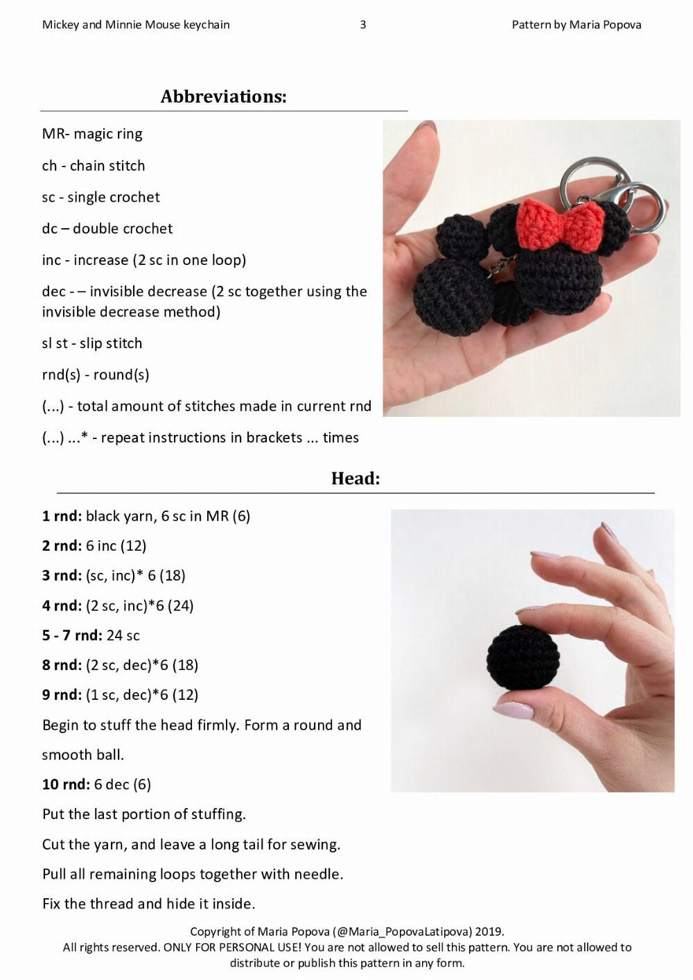 Mickey and Minnie Mouse keychain Crochet pattern