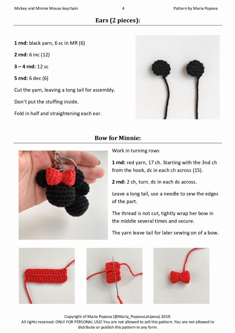 Mickey and Minnie Mouse keychain Crochet pattern