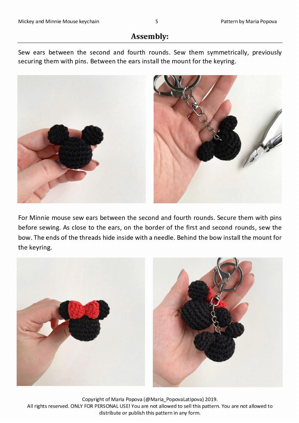 Mickey and Minnie Mouse keychain Crochet pattern