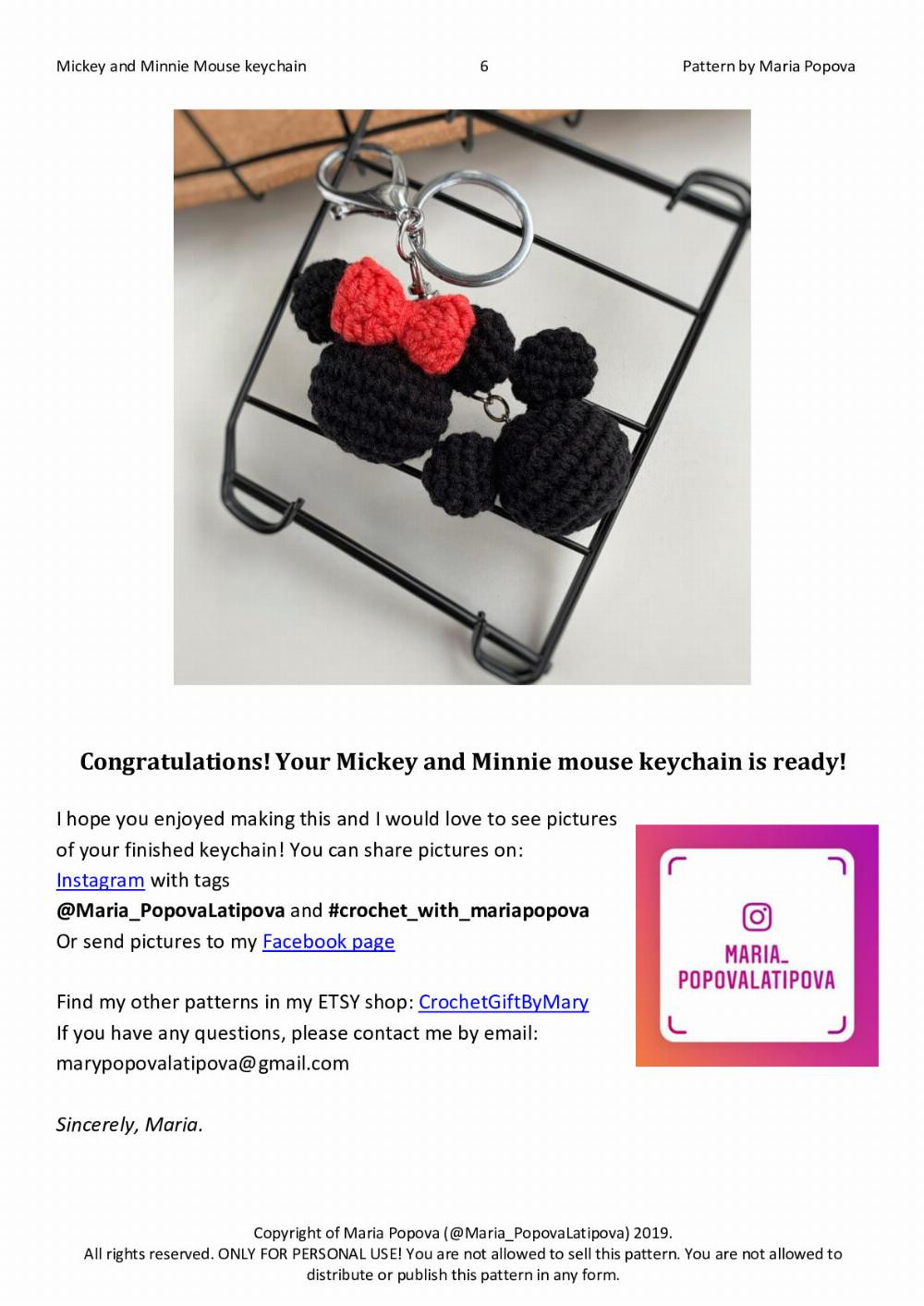 Mickey and Minnie Mouse keychain Crochet pattern