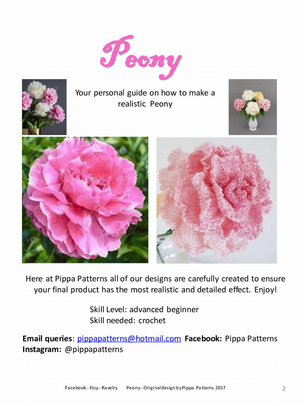 Peony Pattern and instructions flower crochet pattern