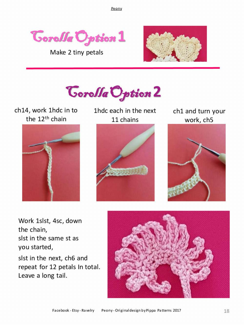 Peony Pattern and instructions flower crochet pattern