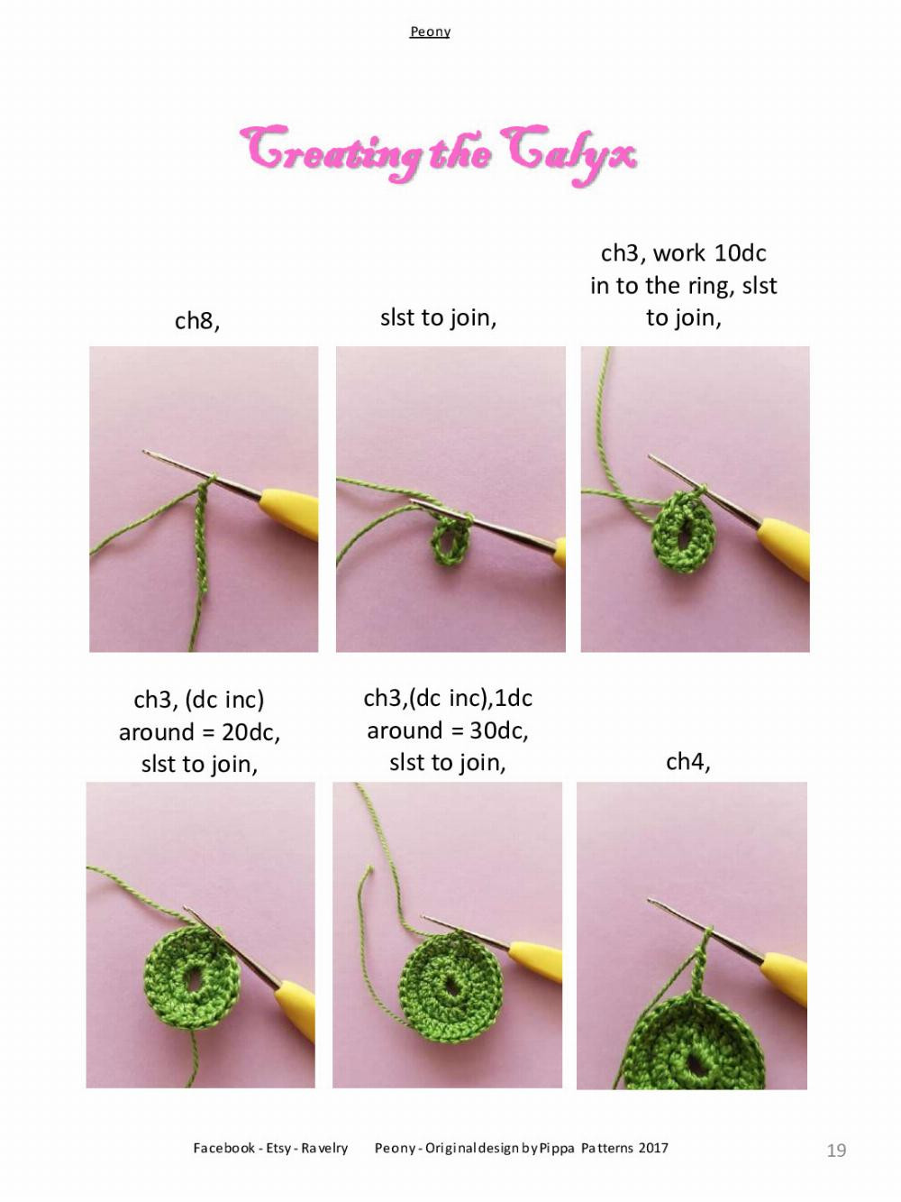 Peony Pattern and instructions flower crochet pattern