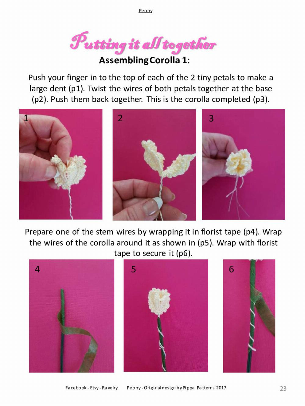 Peony Pattern and instructions flower crochet pattern