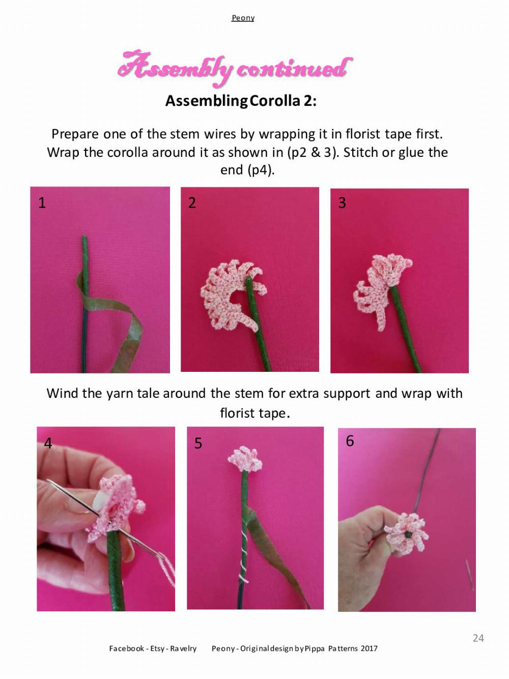 Peony Pattern and instructions flower crochet pattern