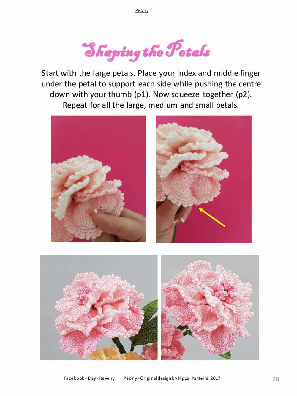 Peony Pattern and instructions flower crochet pattern