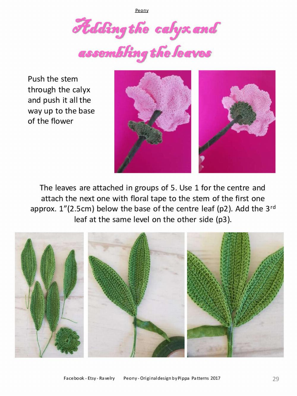 Peony Pattern and instructions flower crochet pattern