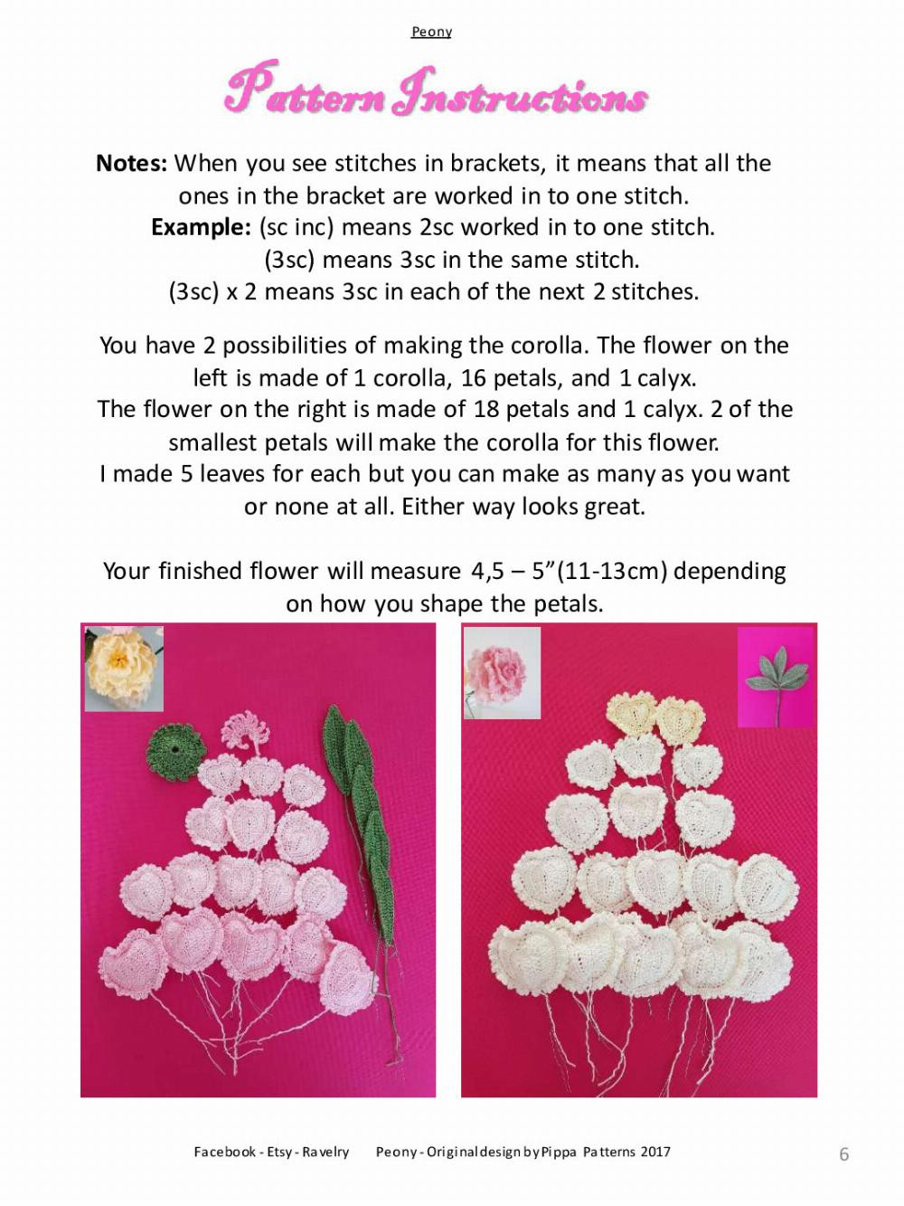 Peony Pattern and instructions flower crochet pattern