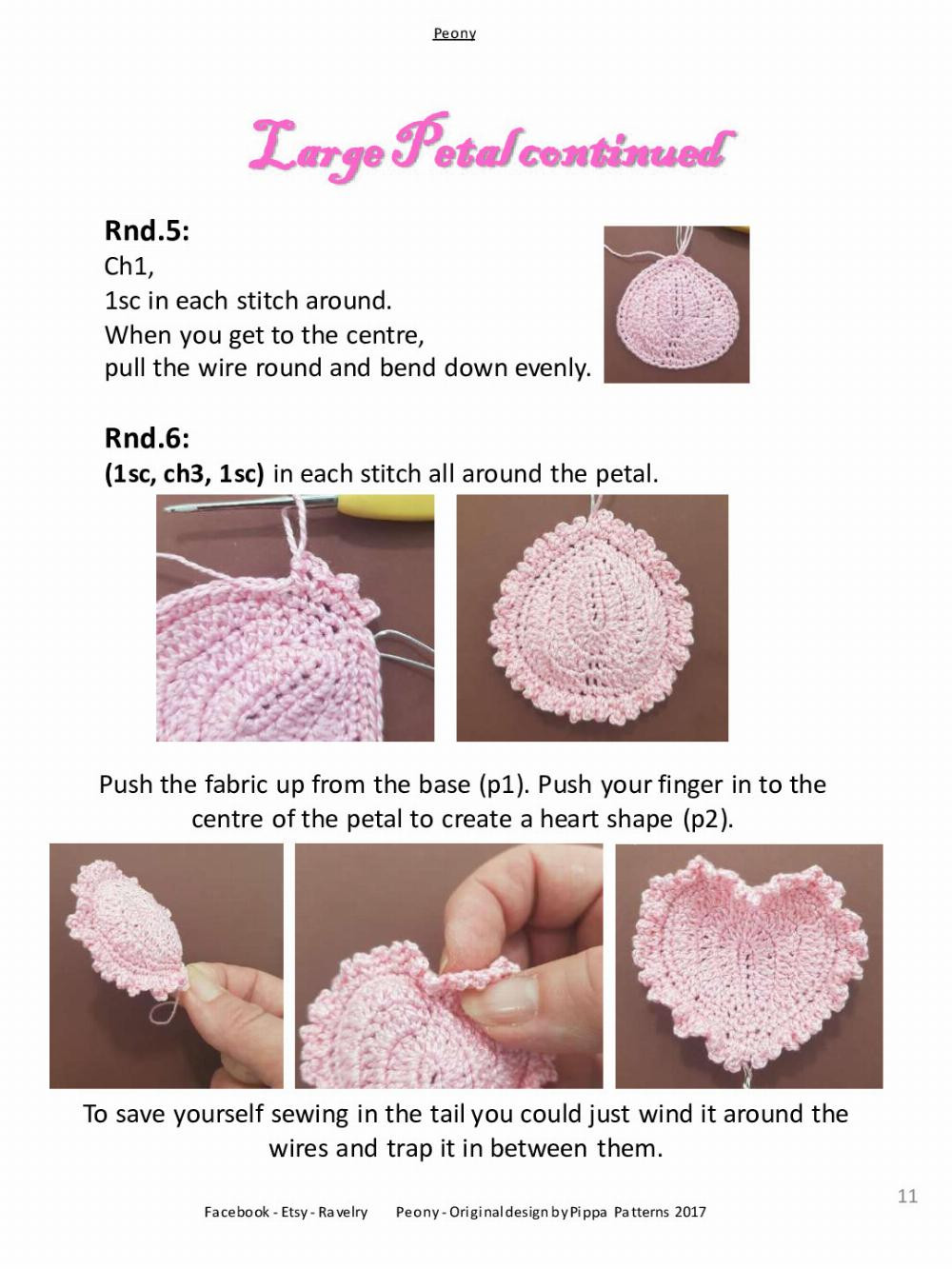 Peony Pattern and instructions flower crochet pattern