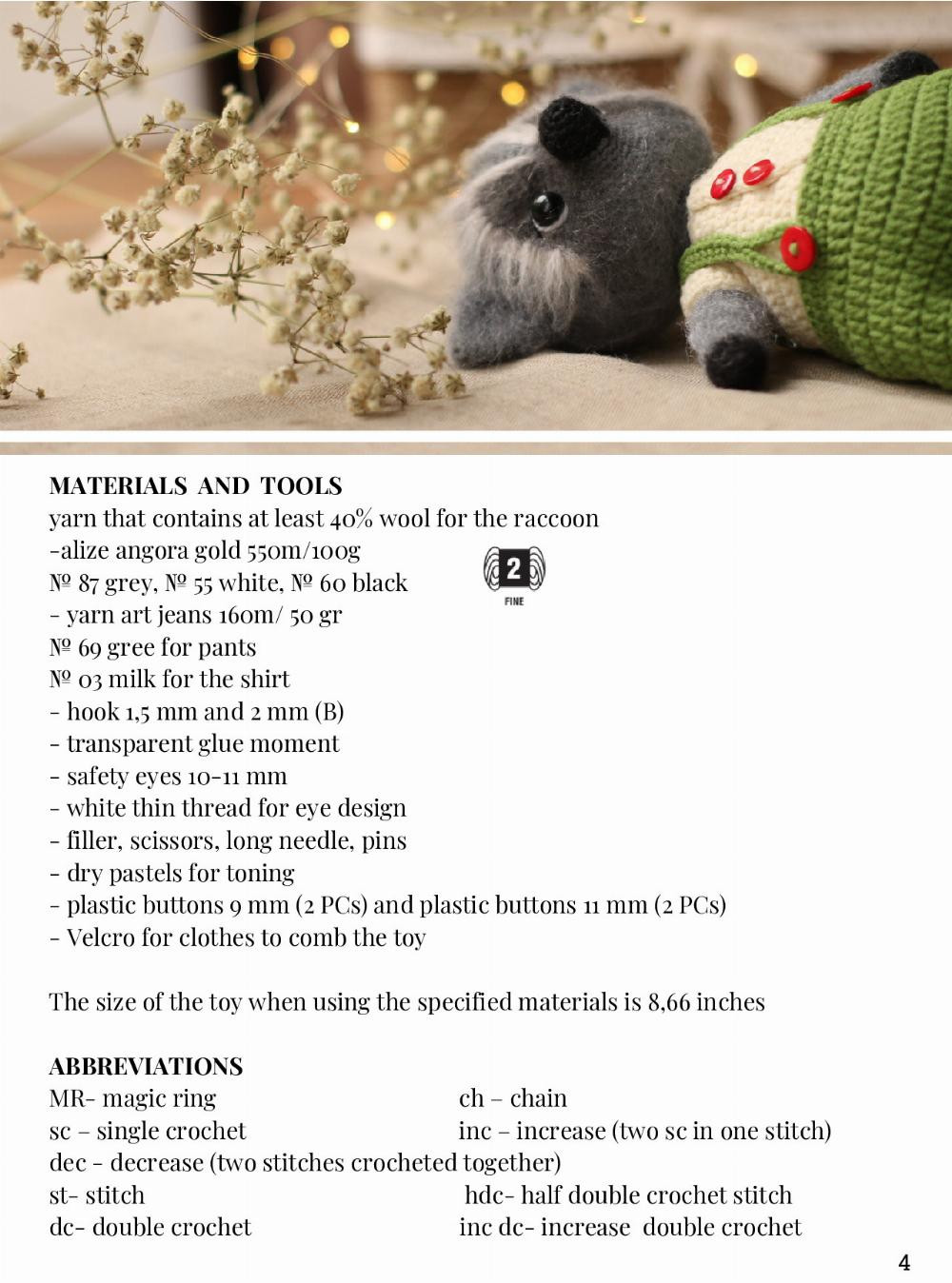 RACCOON CHARLIE crochet pattern