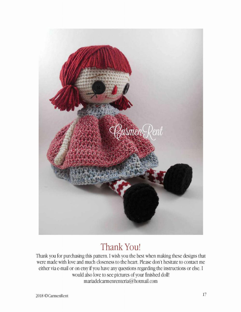 Raggedy Ann doll crochet pattern