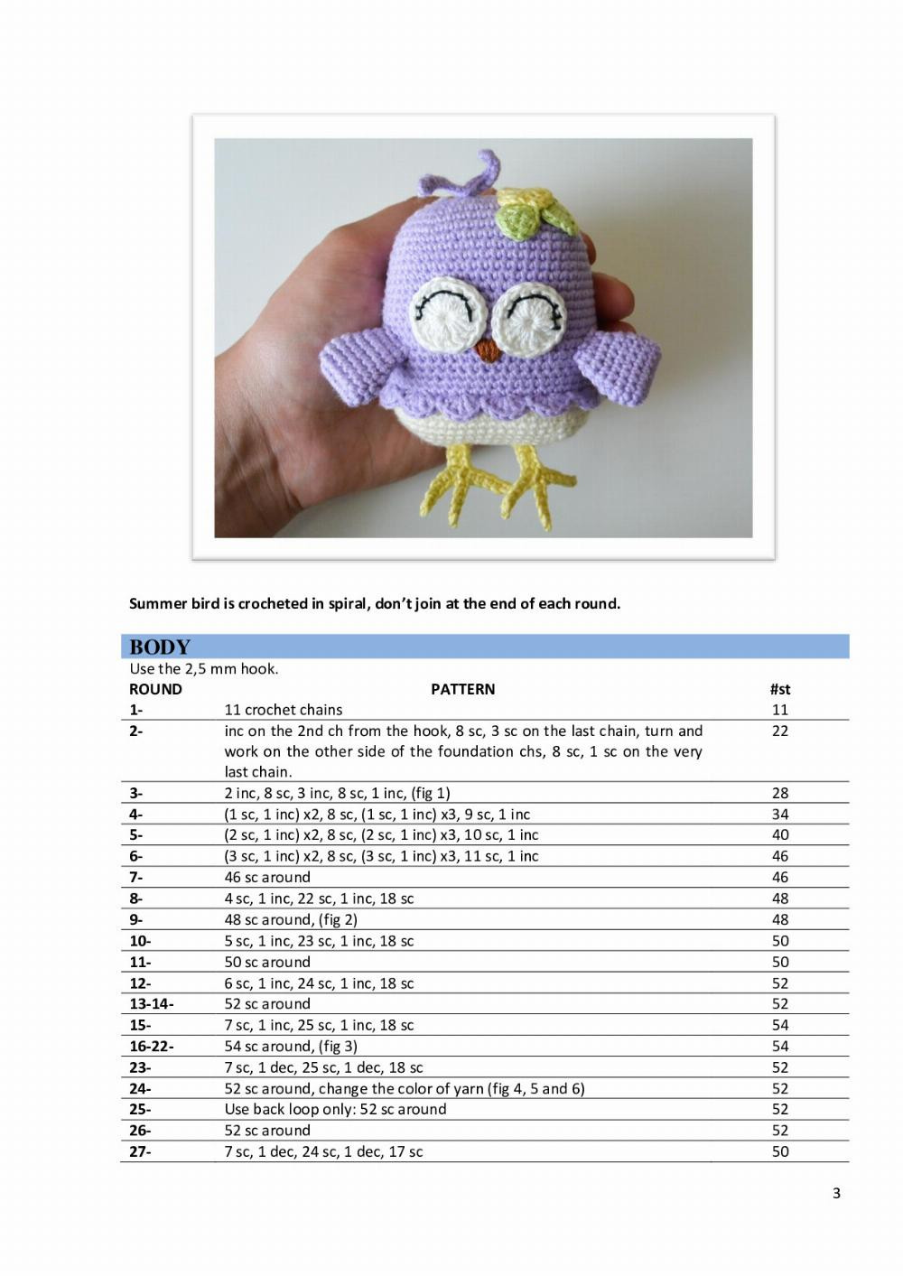 Summer Bird crochet pattern