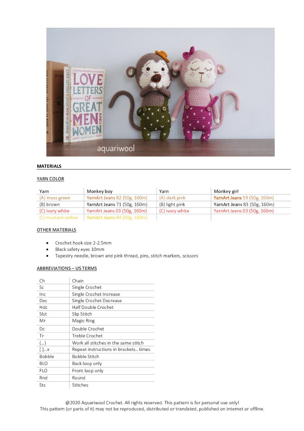 VALENTINE THE MONKEY COUPLE crochet pattern