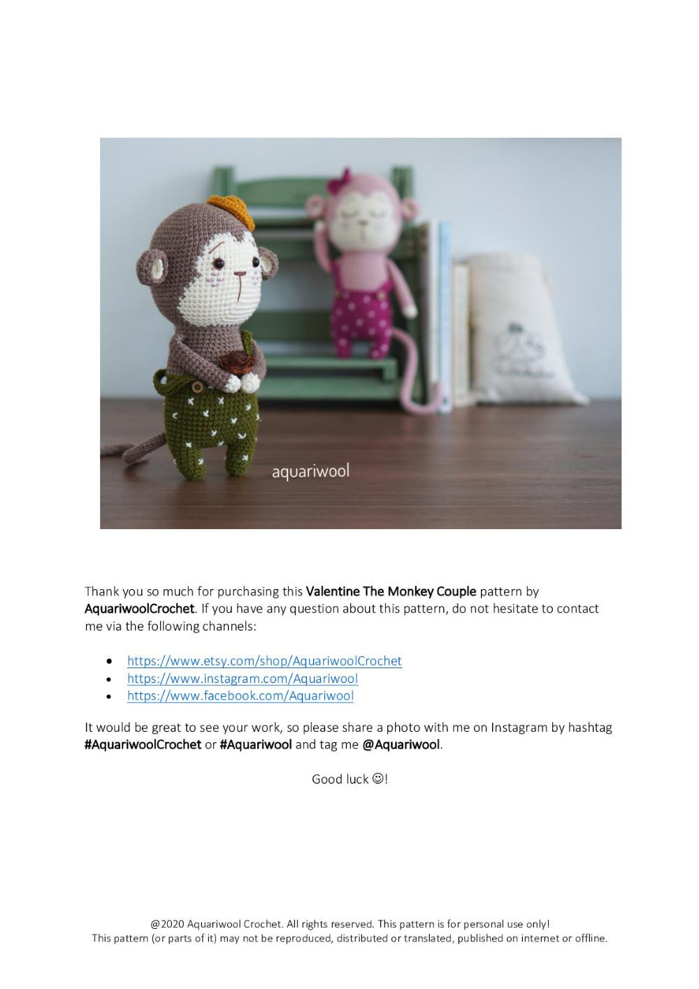 VALENTINE THE MONKEY COUPLE crochet pattern