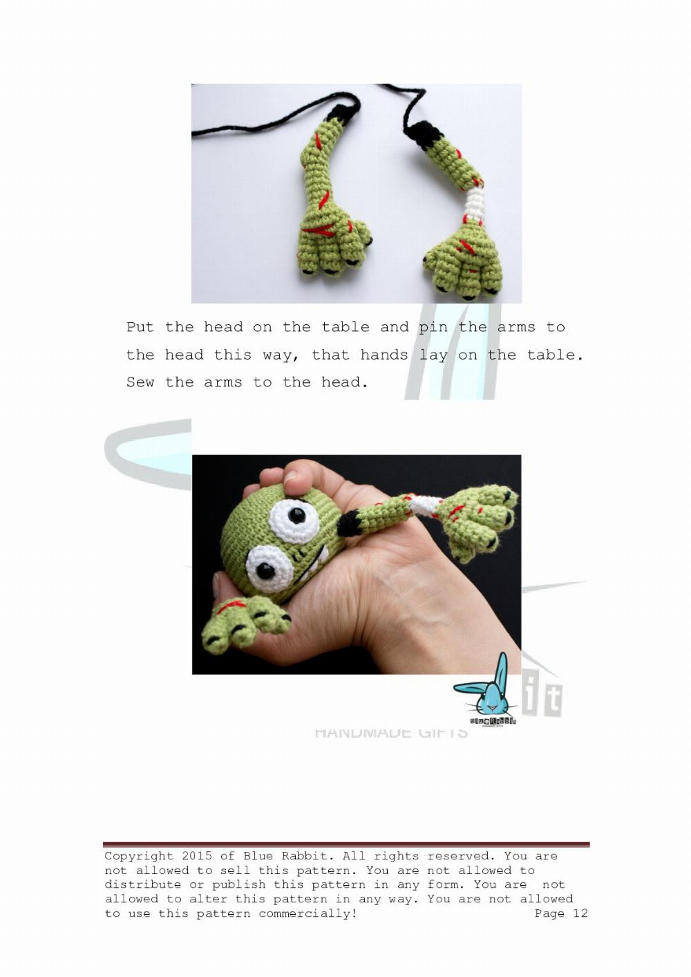 Zombie head crochet pattern