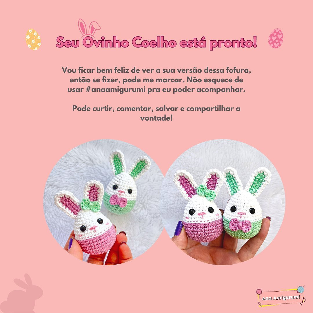 ALERTA DE RECEITA GRATUITA!

A Páscoa tá chegando e o que a gente não cansa de ver por aí são ovos de Páscoa e coelhos fofinhos. Nesse clima eu pensei, e se juntar os dois em uma peça só?