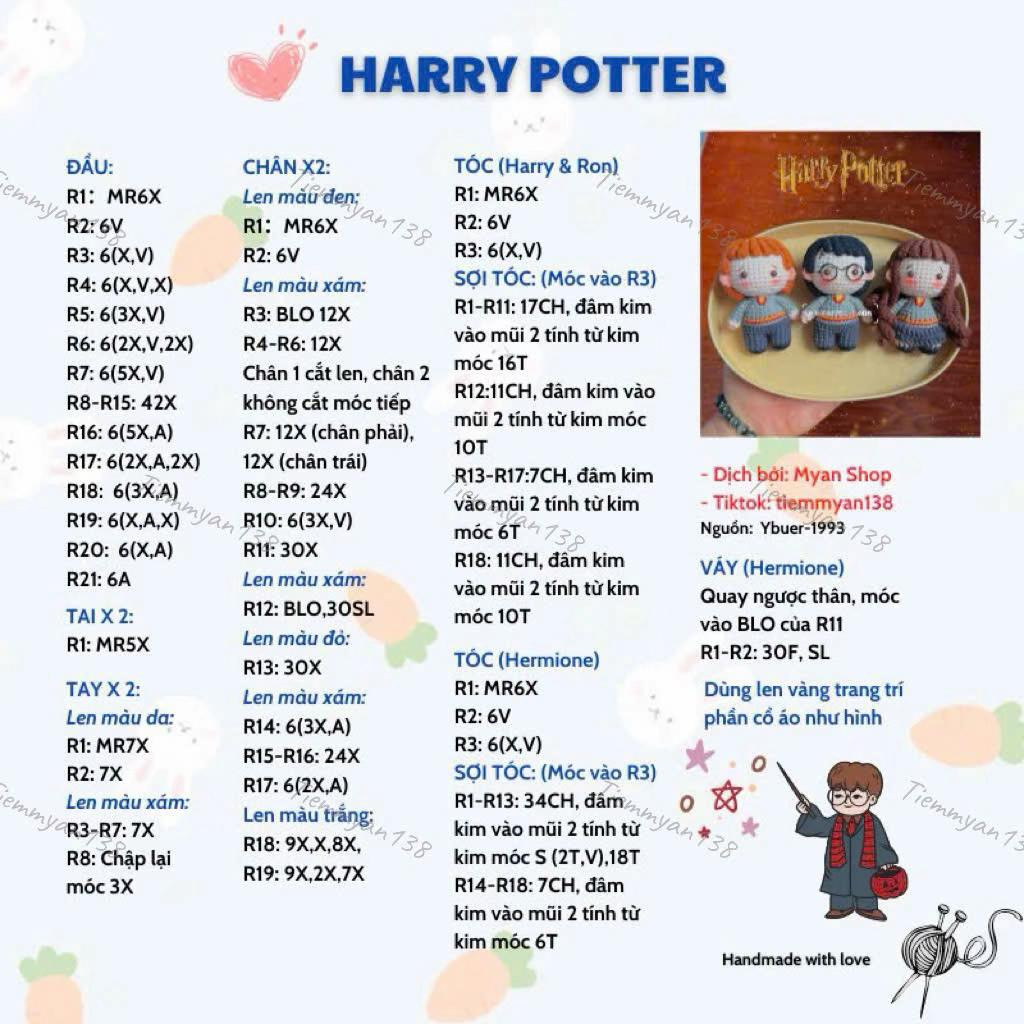 chart móc bộ ba Harry Ron Hermione