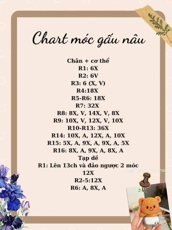 Chart móc gấu nâu đeo tạp dề