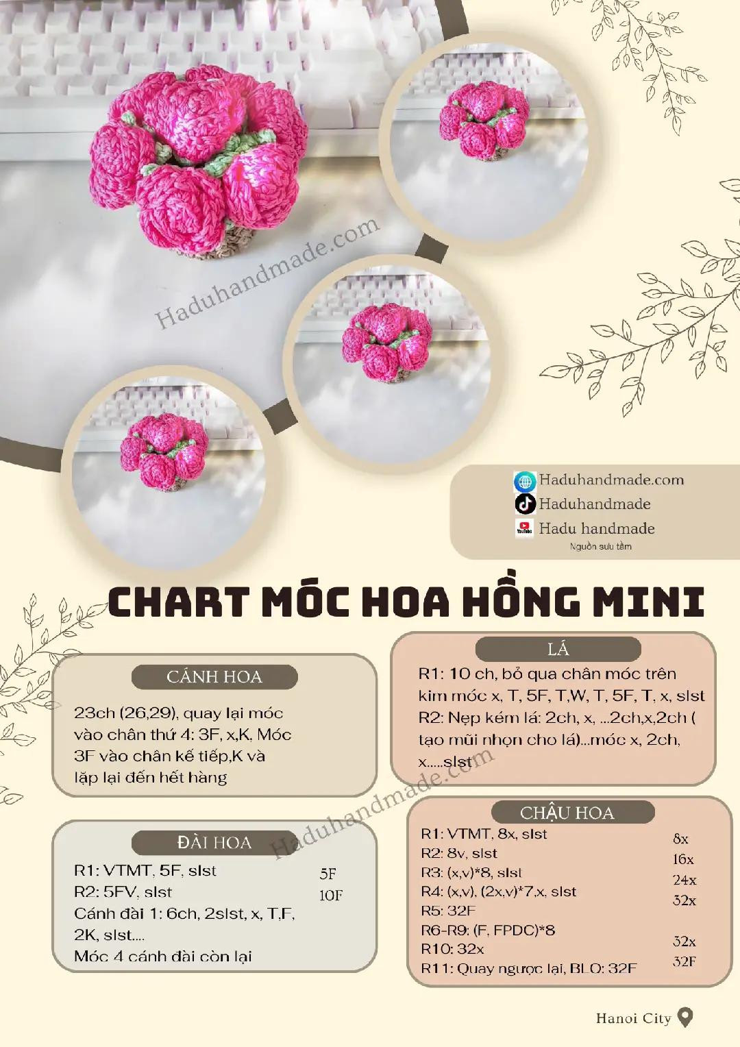 Chart móc len hoa hồng mini