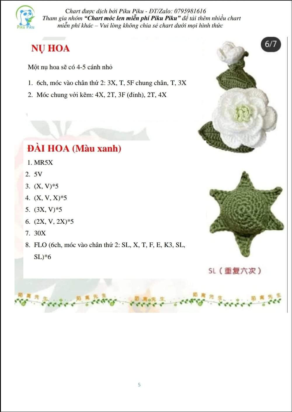 chart móc len hoa trà