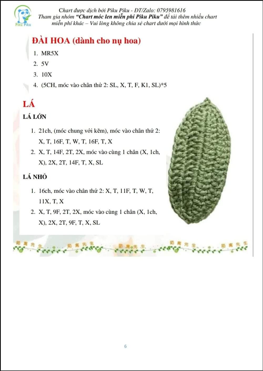 chart móc len hoa trà