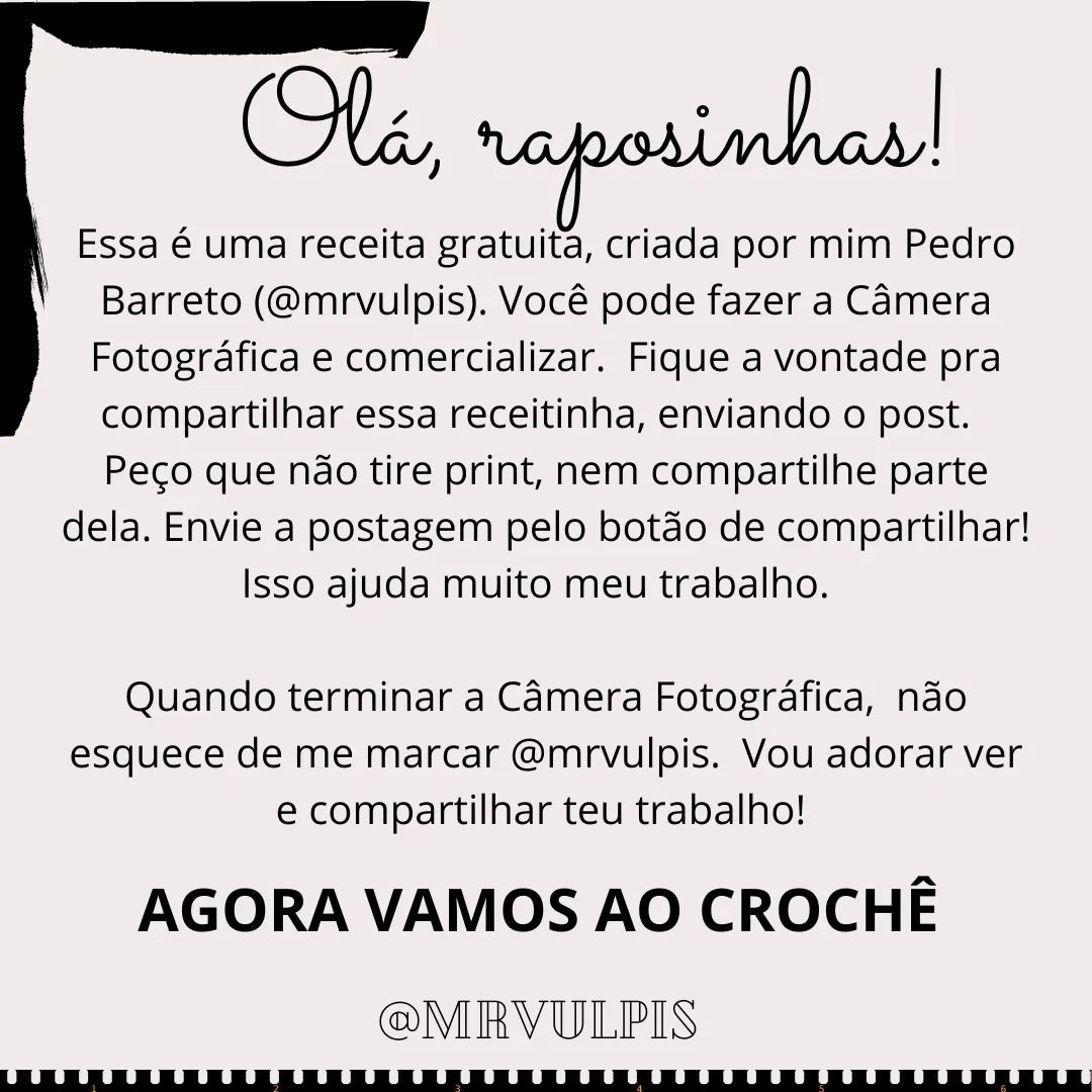 Como prometido, trouxe a receitinha gratuita da Câmera Fotográfica Mr Vulpis!