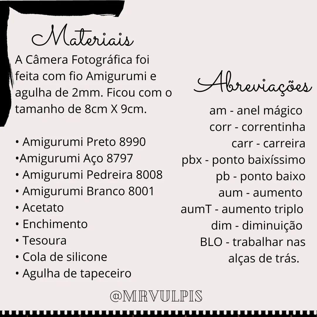 Como prometido, trouxe a receitinha gratuita da Câmera Fotográfica Mr Vulpis!