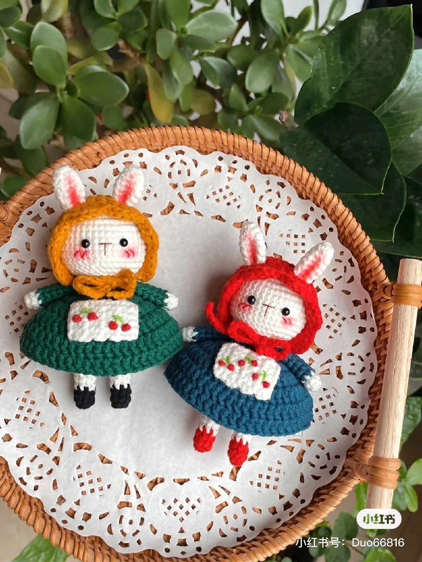 crochet rabbit wearing dress and hood