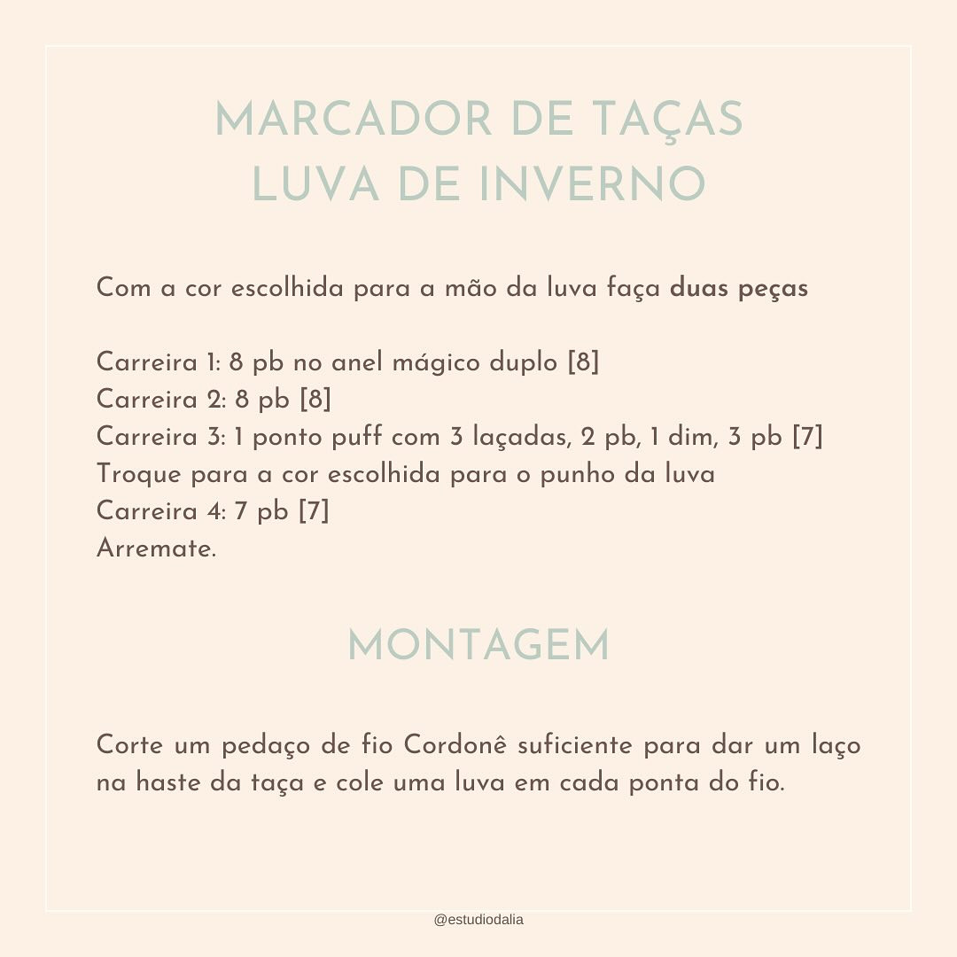 🧤🥂Dia 19- Marcador de Taça Luvas de Inverno🥂🧤
Luvinhas para não trocar o Cabernet pelo suco de uva 😅