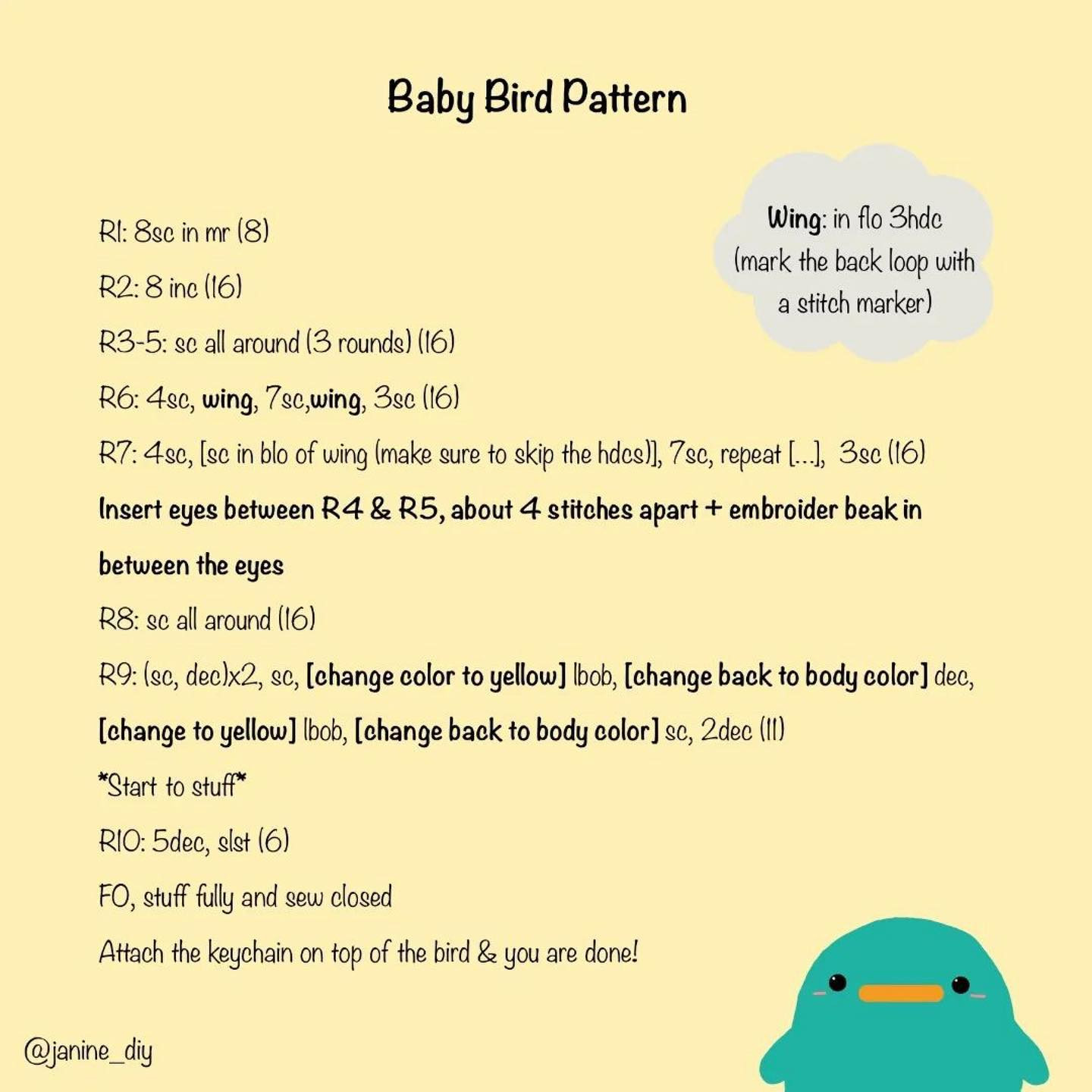 free no sew baby bird pattern