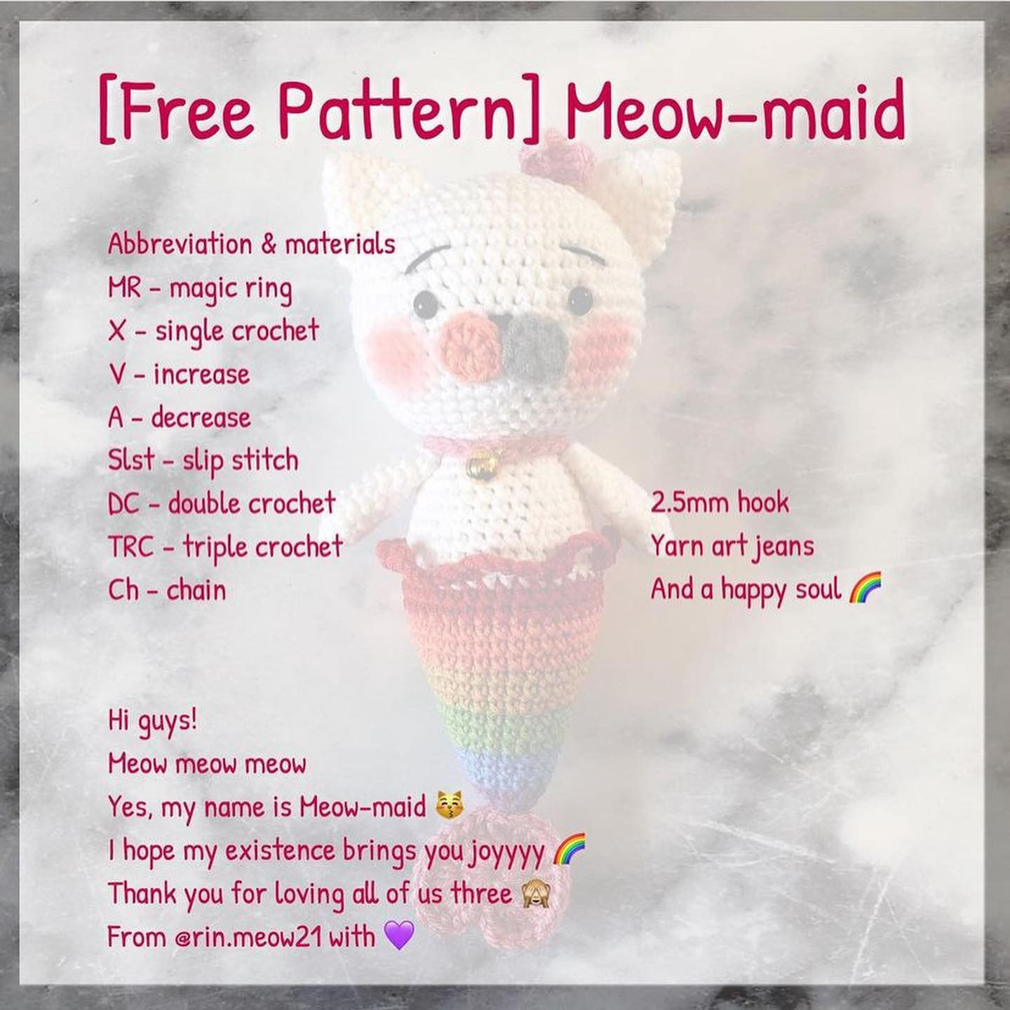 free pattern meow maid