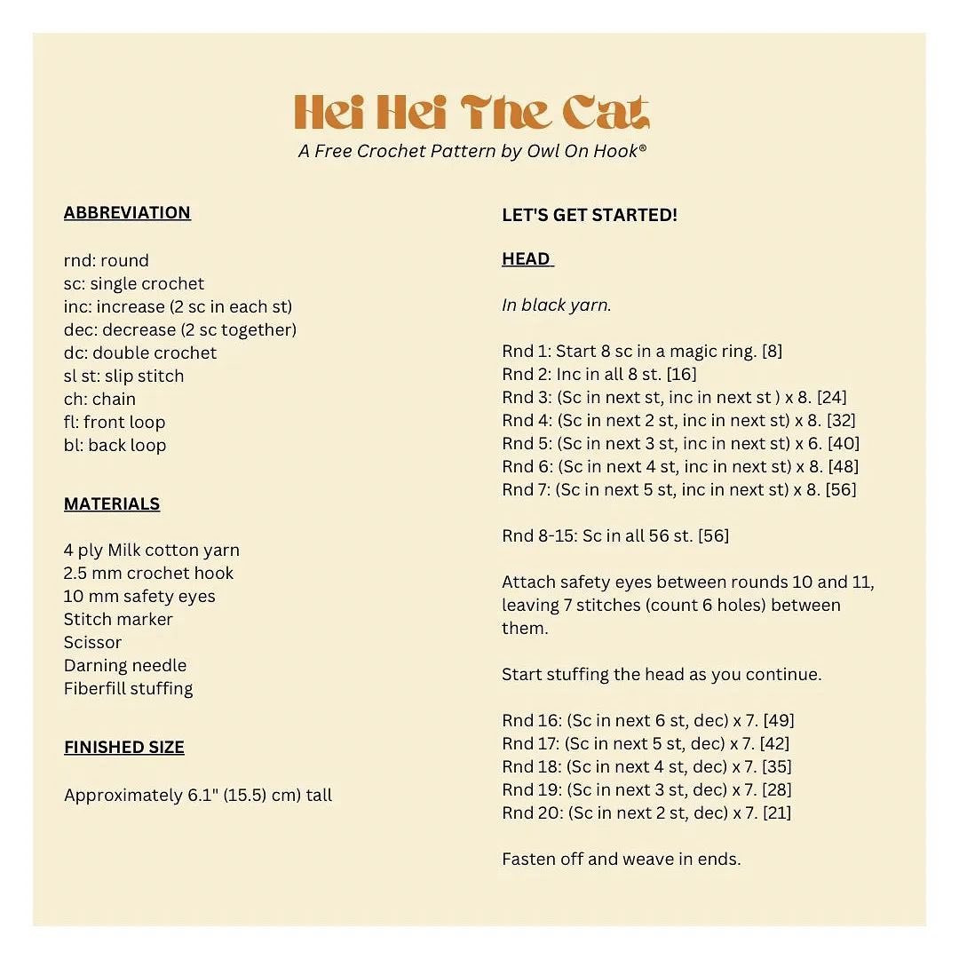 hei hei the cat free crochet pattern