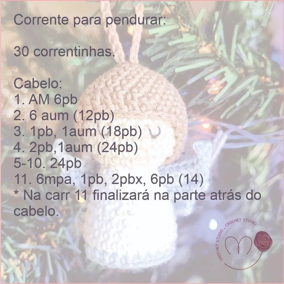 Lindo Padrão do Mini Anjinho para enfeitar a árvore de Natal, ou porta chaves, e o mais que a imaginação permitir.