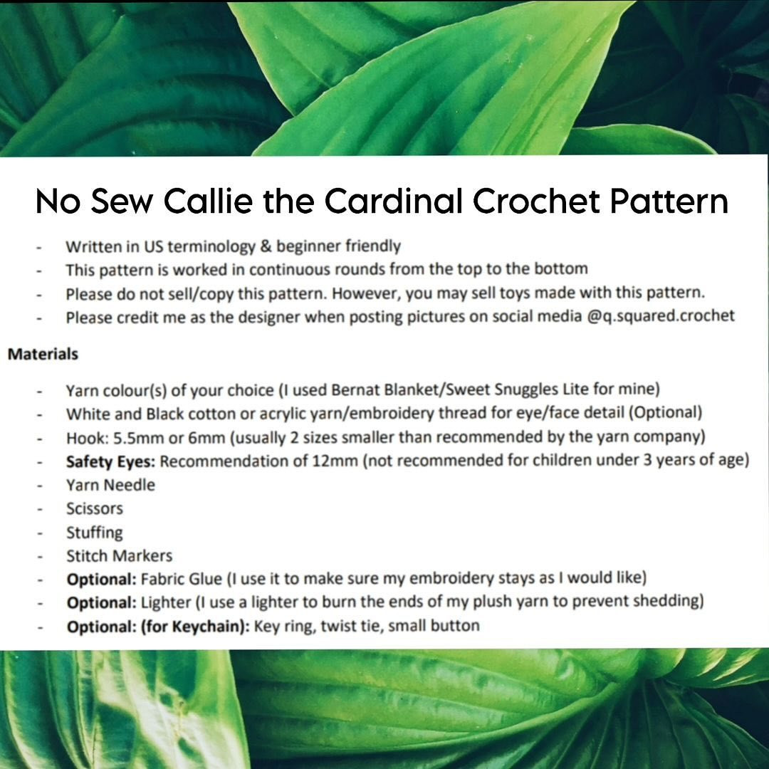 no sew callie the cardinal crochet pattern