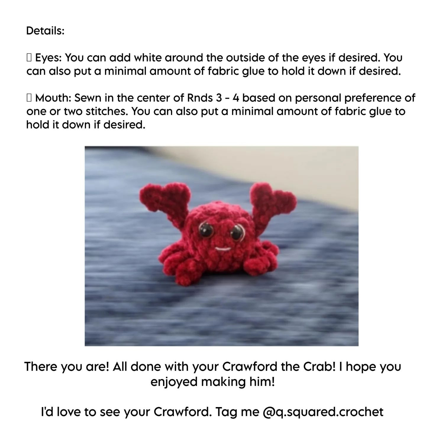 no sew crawford the crab crochet pattern