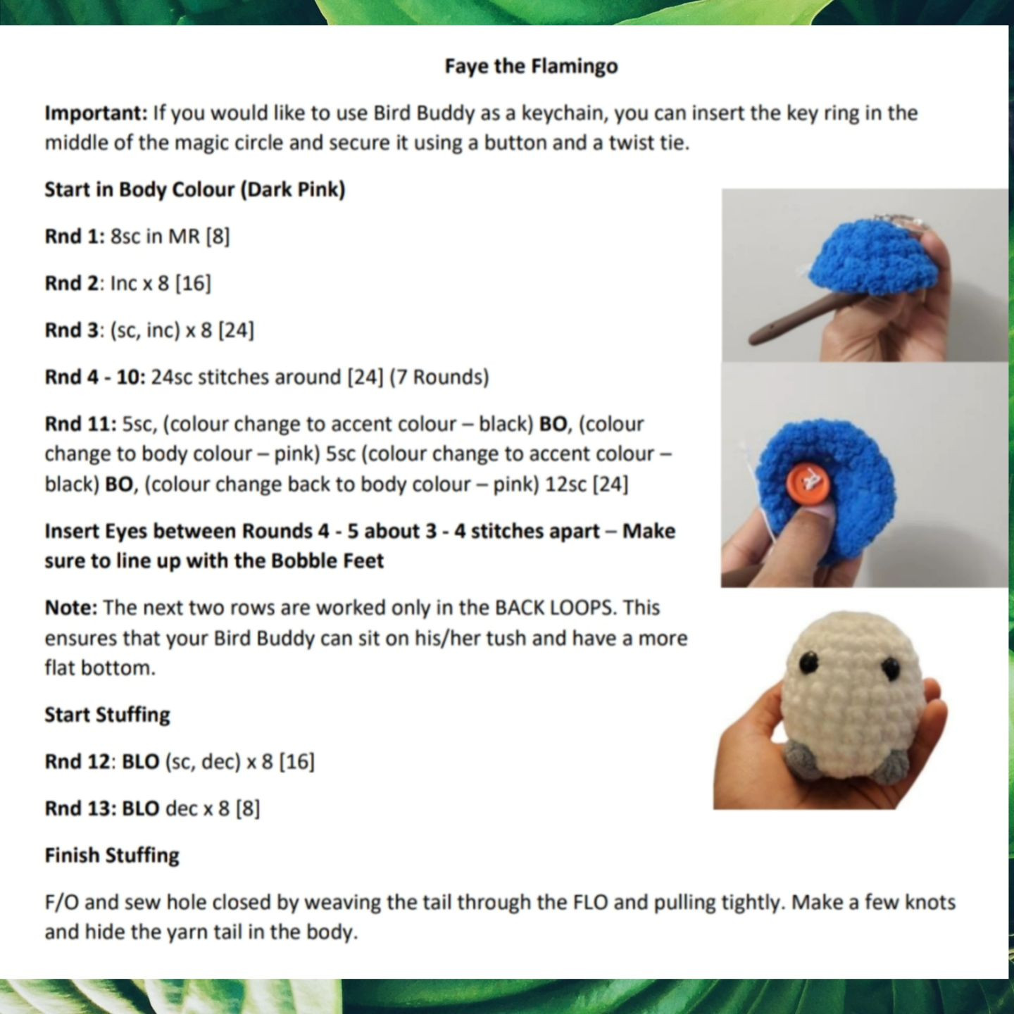 no sew faye the flamingo bird buddy crochet pattern