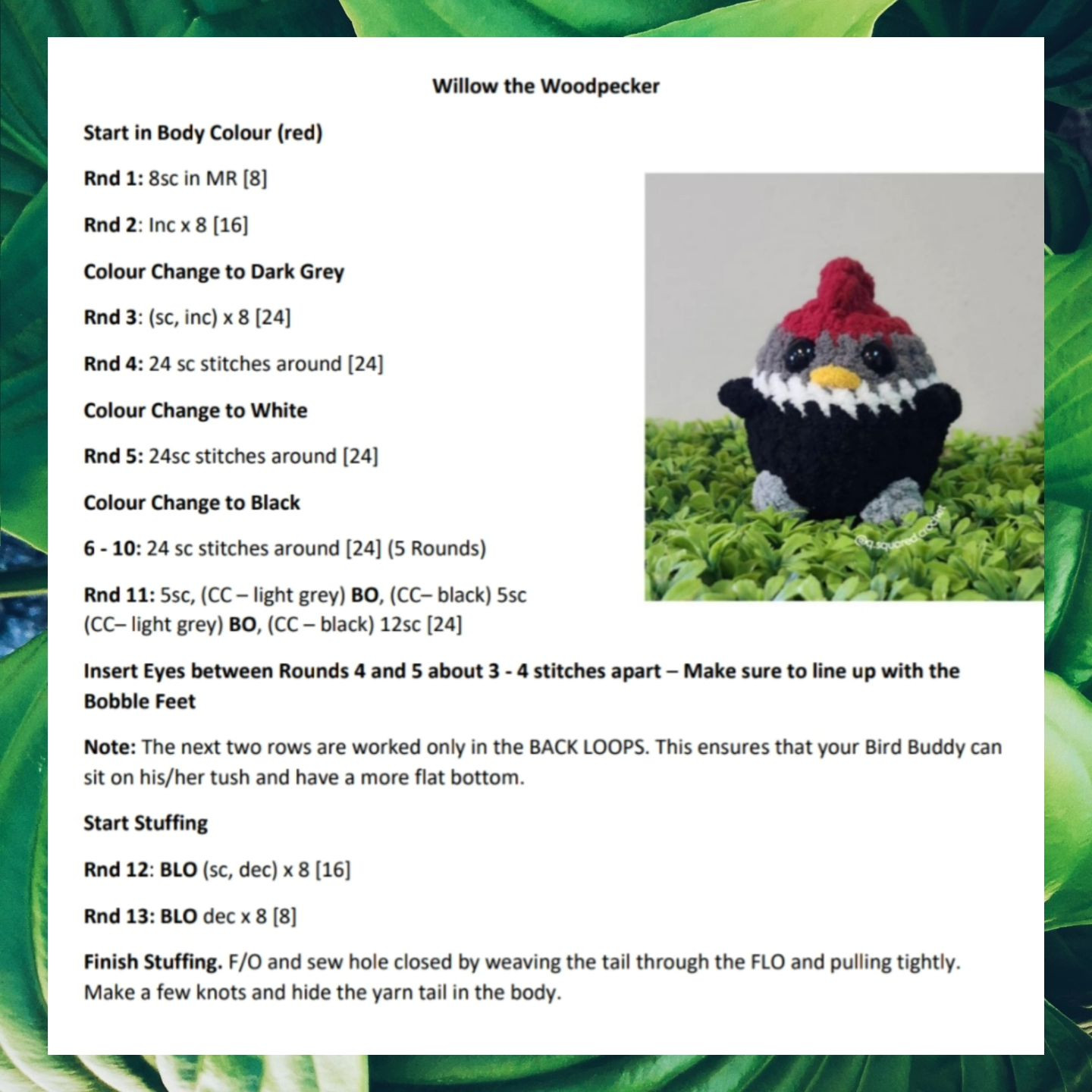 no sew willow the woodpecker bird buddy crochet pattern