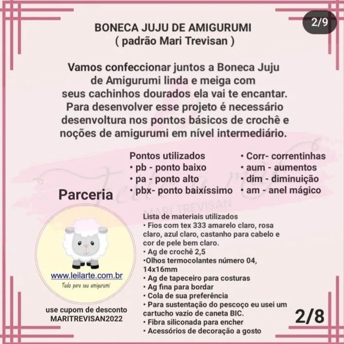 *RECEITA FREE*
BONECA JUJU DE AMIGURUMI - 25cm