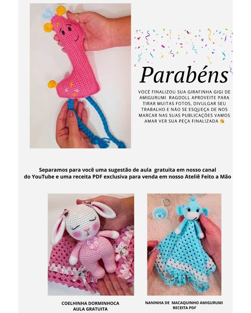 *RECEITA FREE*
GIRAFINHA DIVERTIDA GIGI DE AMIGURUMI _ 20cm
PADRÃO DA ARTESÃ MARI TREVISAN