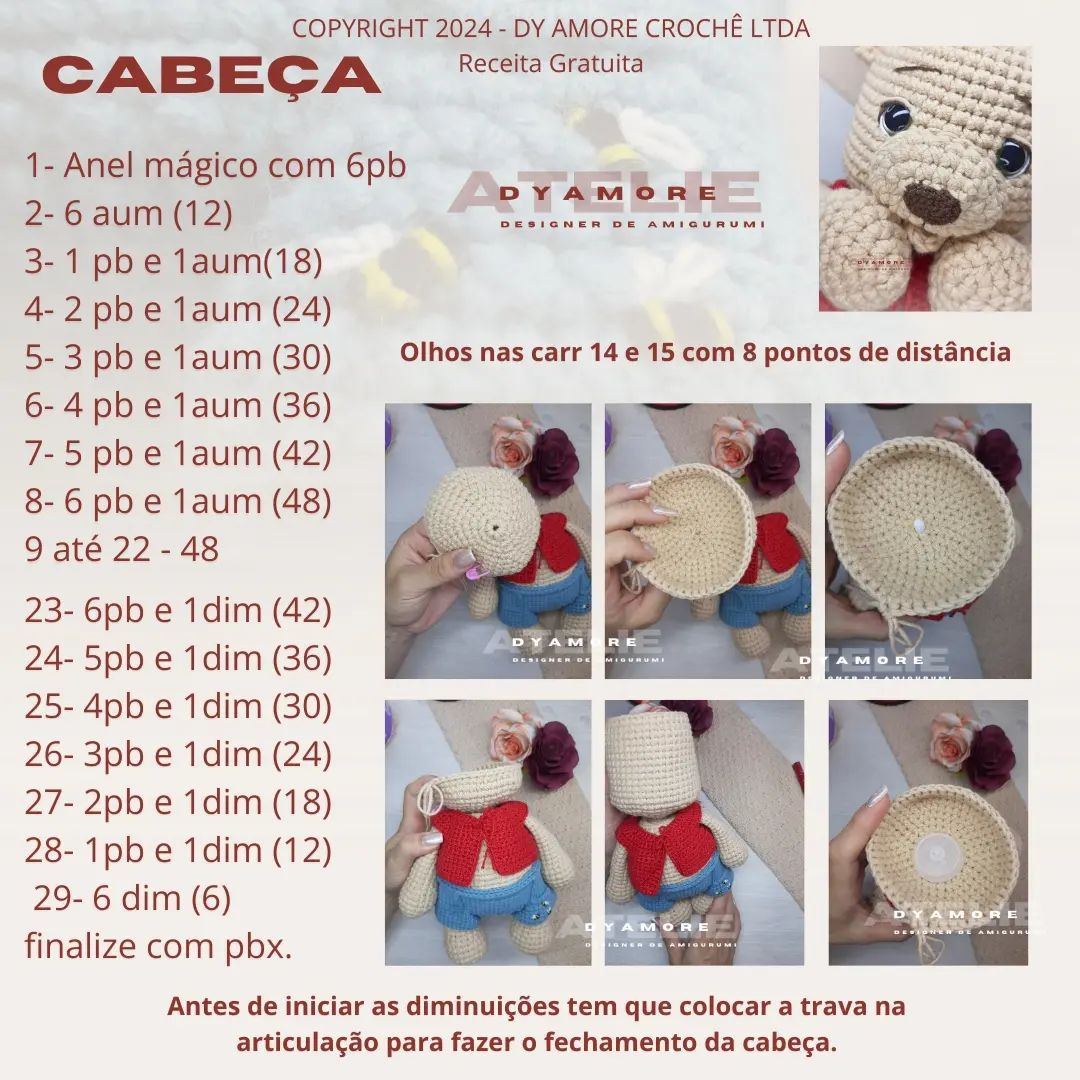 RECEITA GRATUITA Urso Tedy

👉 Uma pequena OBSERVAÇÃO: nas carr 18 e 20 do corpo não será aum e sim dim....
18- 7pb e 1dim (6x)(48)
20- 6pb e 1dim (6x)(42)