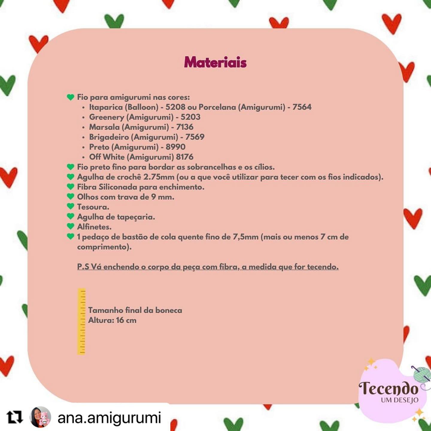 RECEITA GRATUITA
Bonequinha Anabella da @ana.amigurumi
AMEI!!!😍