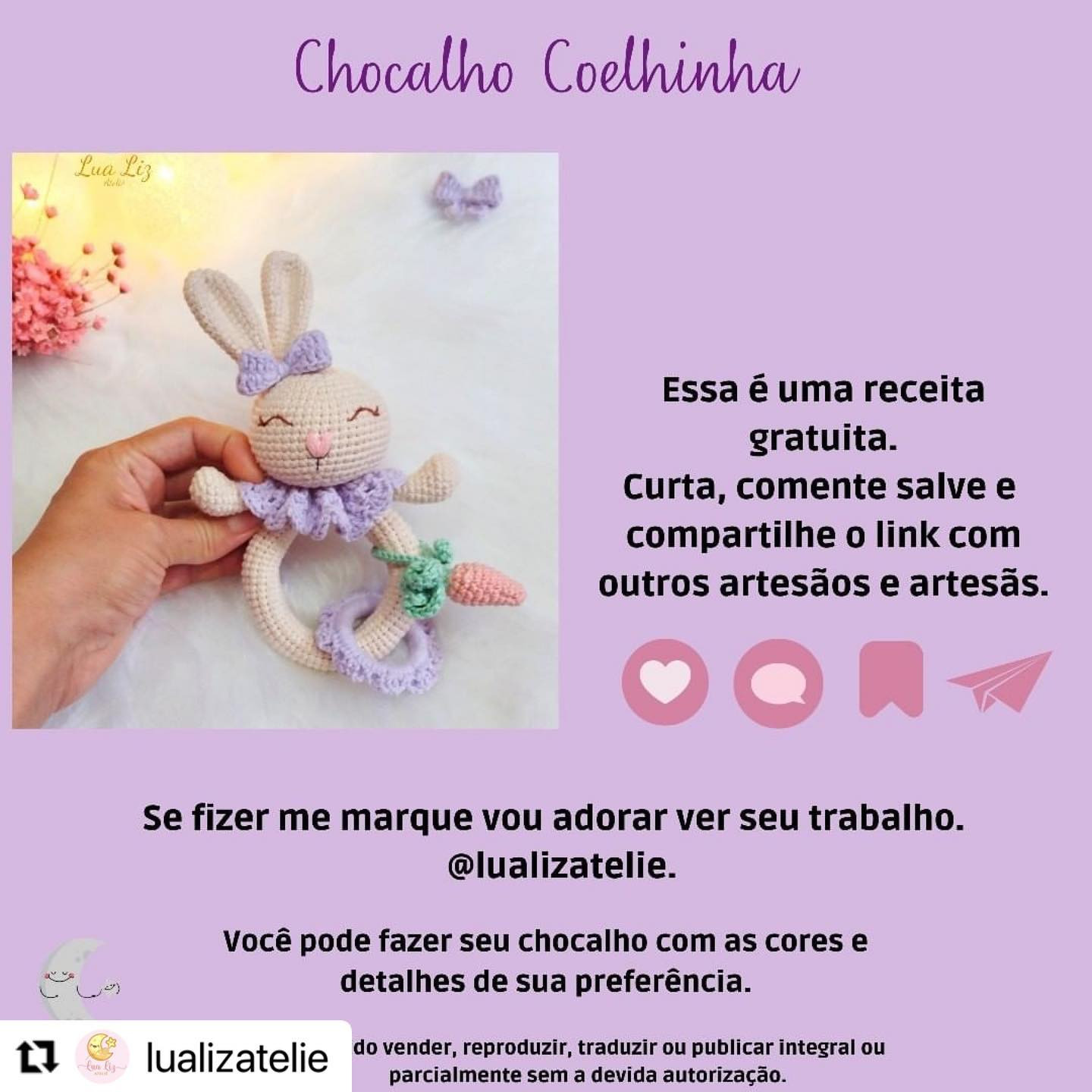 RECEITA GRATUITA

Receitinha chocalho Coelhinha da @lualizatelie