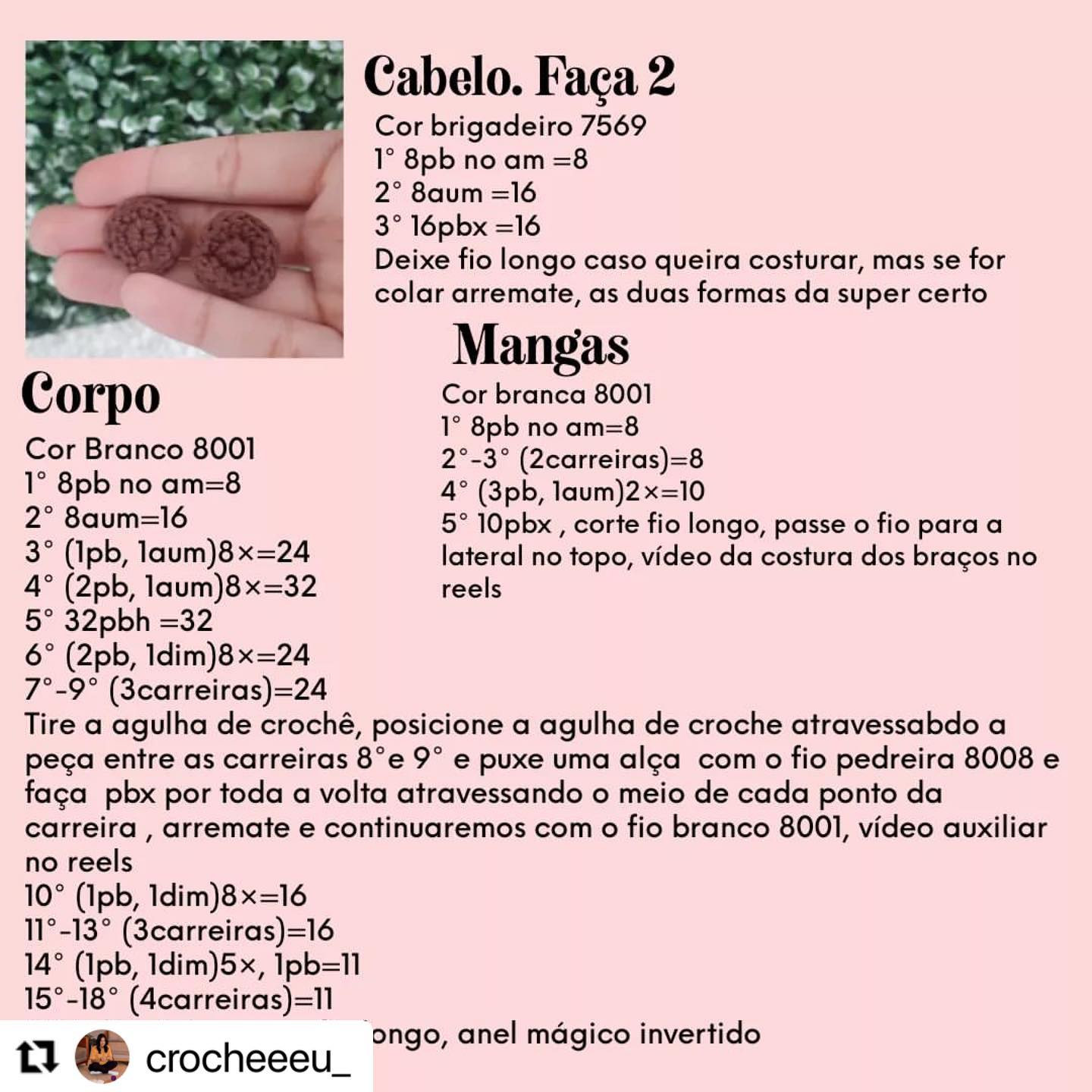 RECEITA GRATUITA
Receitinha Minigeek da @crocheeeu_

Já estão seguindo ela? Sigam lá que tem muitas novidades.