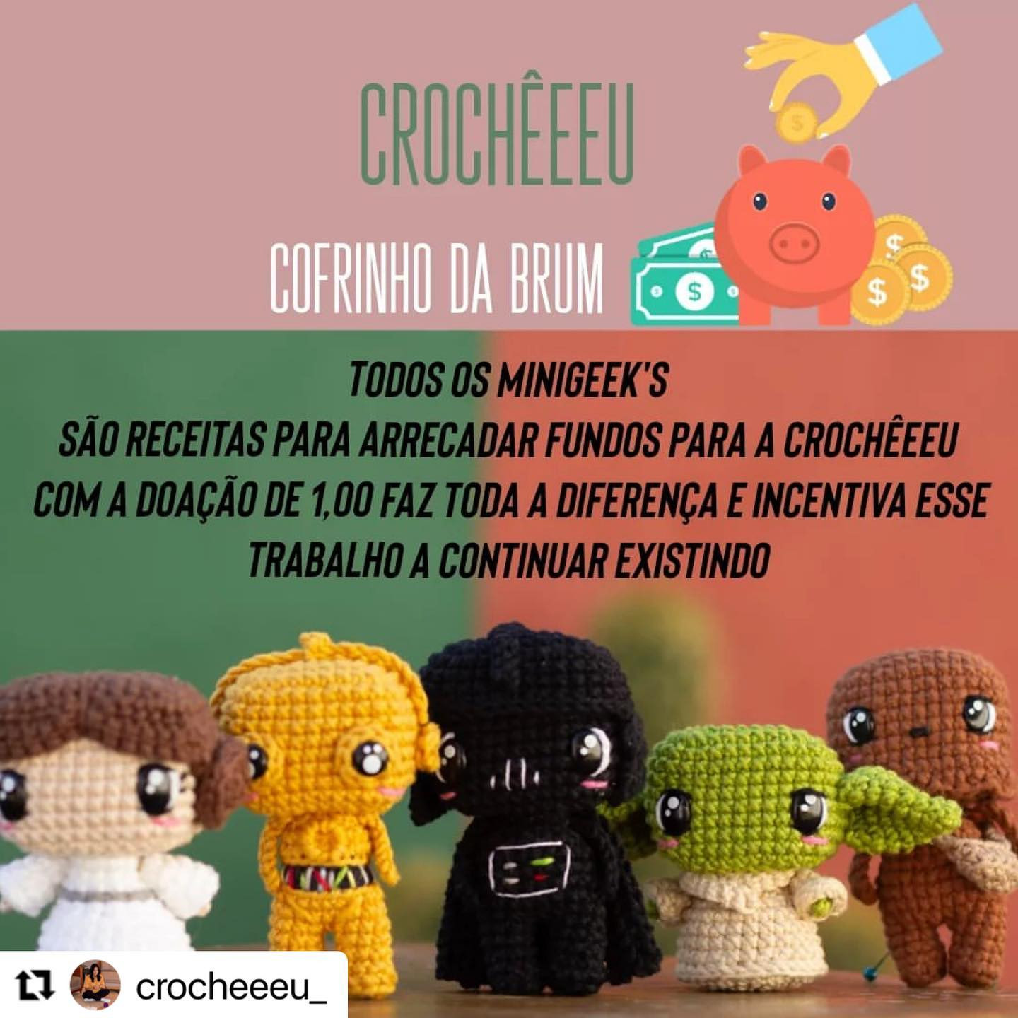 RECEITA GRATUITA
Receitinha Minigeek da @crocheeeu_

Já estão seguindo ela? Sigam lá que tem muitas novidades.