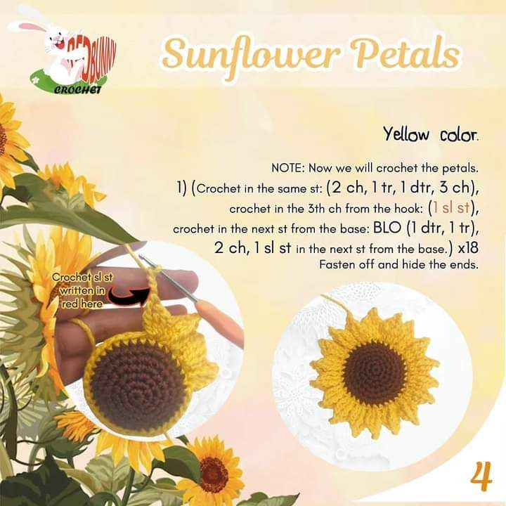 sunflower keychain free pattern