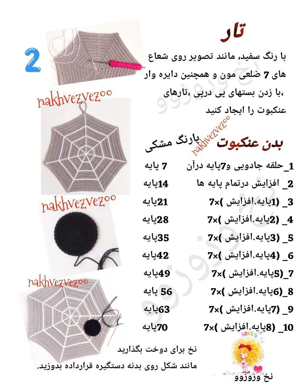 الگوی قلاب بافی عنکبوتی مشکی.