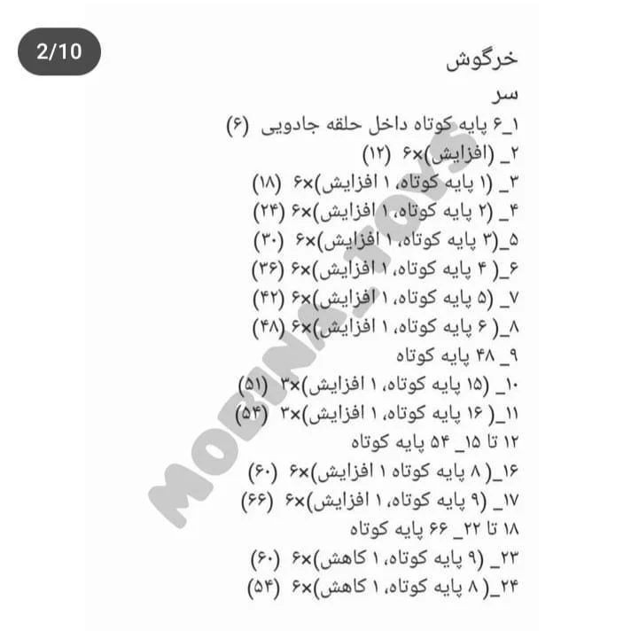 الگوی قلاب بافی برای عروسک خرگوش با لباس قرمز و پاپیون قرمز.