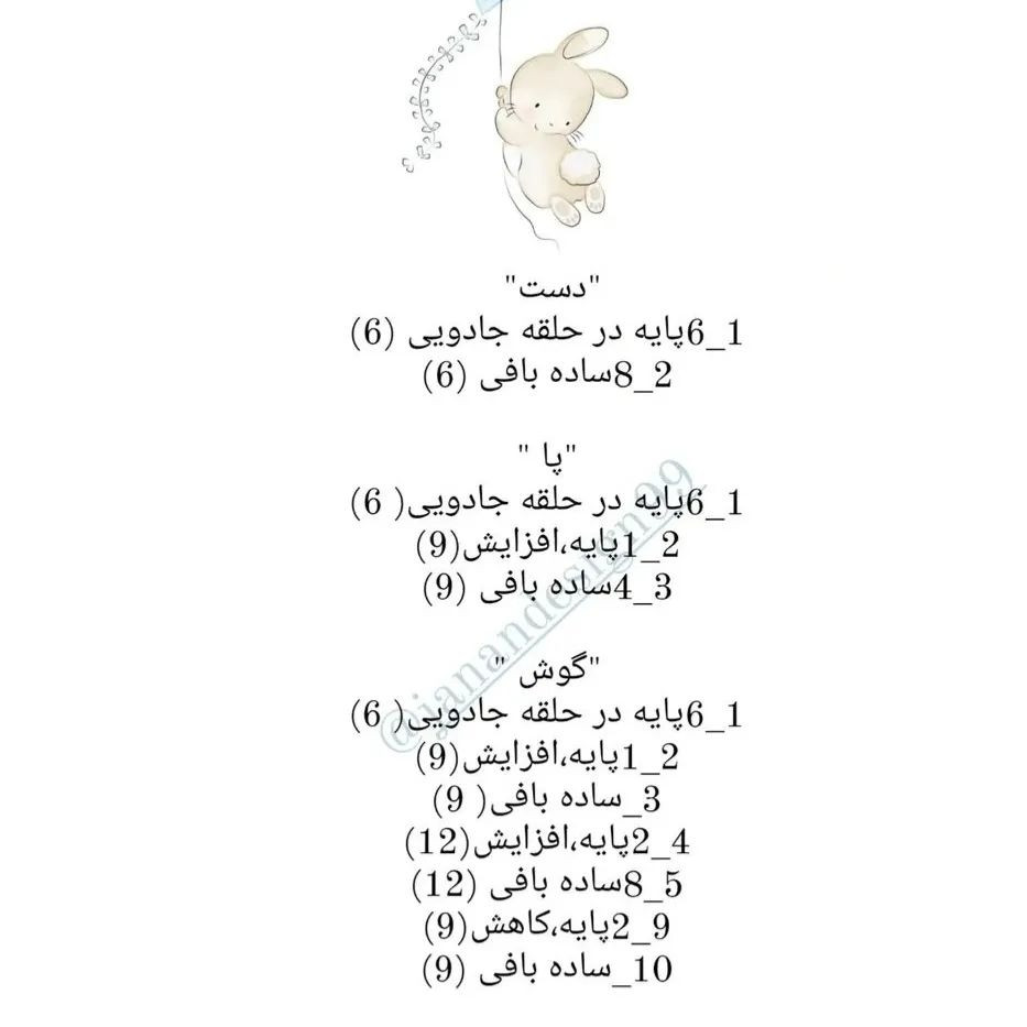 الگوی قلاب بافی برای خرگوش قهوه ای با پیراهن آبی.