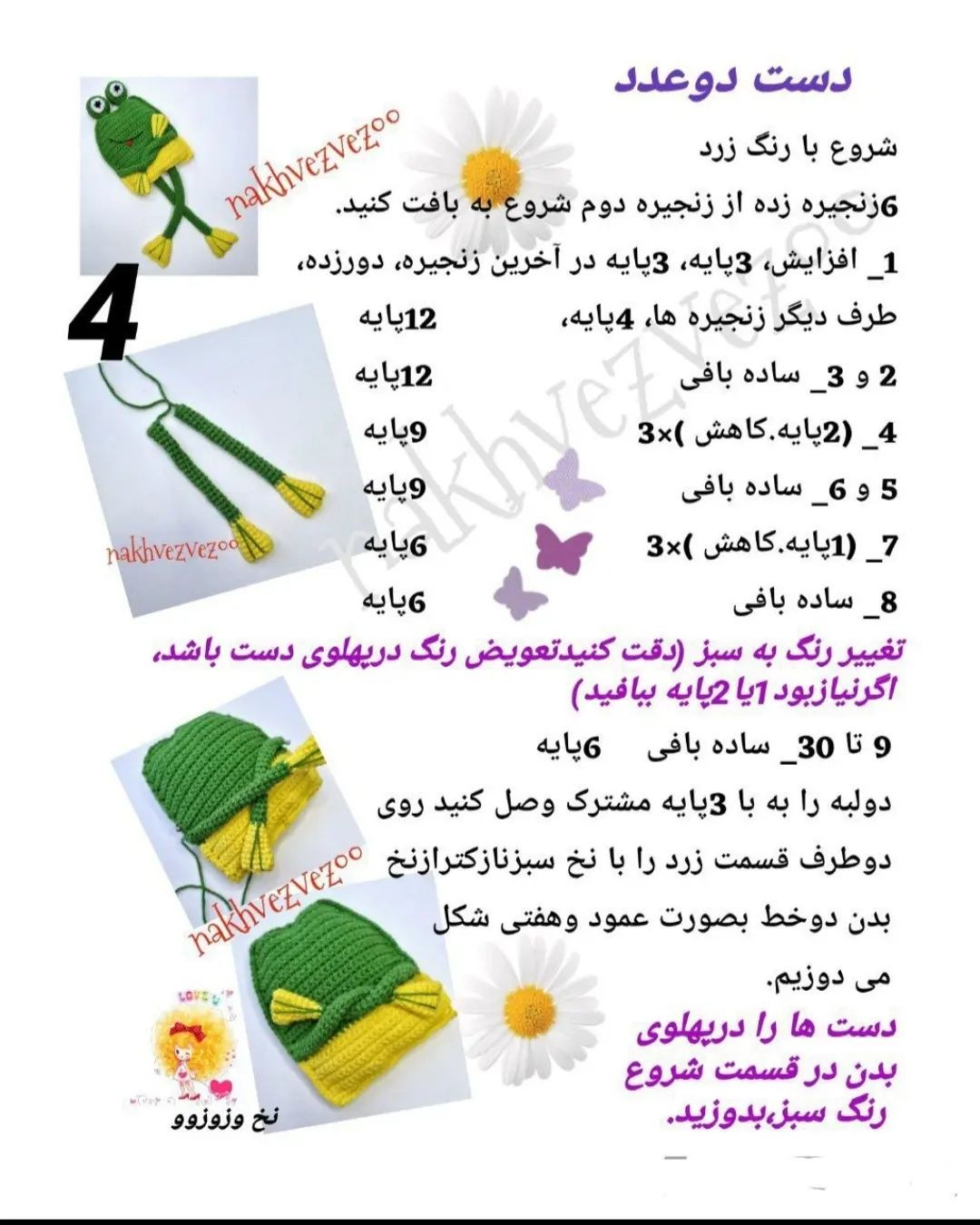 الگوی قلاب بافی برای قورباغه قلاب بافی با چشم.